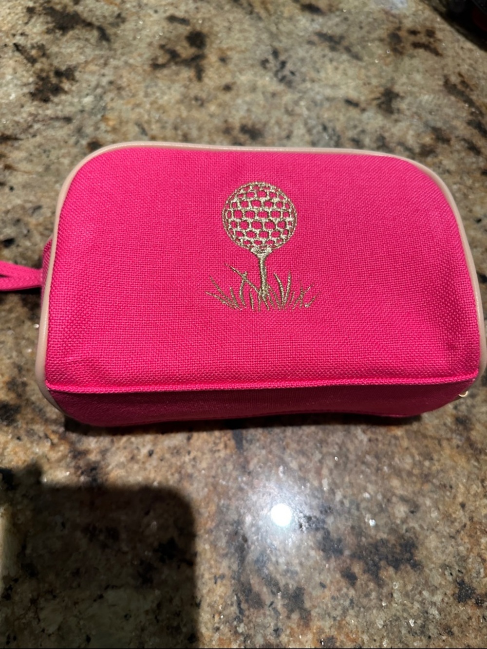 Spartina travel pouch, pink linen with golf ball design